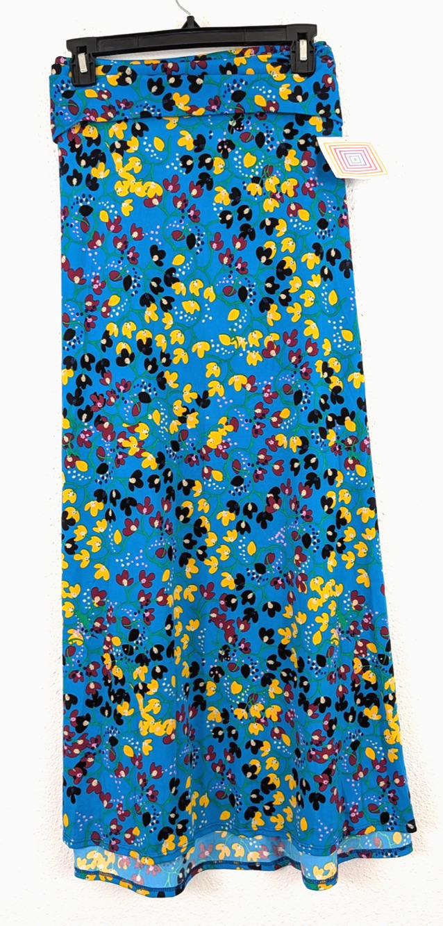 New Lularoe sz 3XL Maxi Length Skirt slinky stretchy floral waist folds 1831
